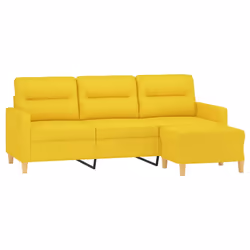 vidaXL Divano a 3 Posti con Poggiapiedi Giallo Chiaro 180cm in Tessuto - Vista aggiuntiva 3