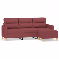 vidaXL Divano a 3 Posti con Poggiapiedi Rosso Vino 180 cm in Tessuto - Vista aggiuntiva 2