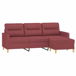 vidaXL Divano a 3 Posti con Poggiapiedi Rosso Vino 180 cm in Tessuto - Vista aggiuntiva 3