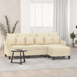 vidaXL Divano a 3 Posti con Poggiapiedi Crema 180 cm in Tessuto