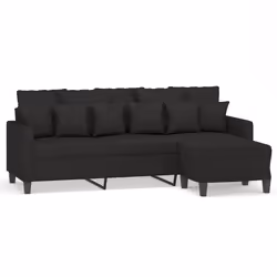 Divano a 3 Posti con Poggiapiedi Nero 180 cm in Tessutocod mxl 118917 - Vista aggiuntiva 2