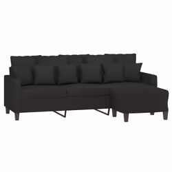 Divano a 3 Posti con Poggiapiedi Nero 180 cm in Tessutocod mxl 118917 - Vista aggiuntiva 3