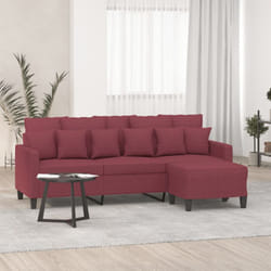 Divano a 3 Posti con Poggiapiedi Rosso Vino 180 cm in Tessuto Vidaxl 35705