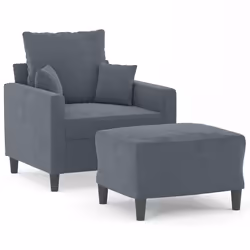 vidaXL Poltrona con Poggiapiedi Grigio Scuro 60 cm in Velluto - Vista aggiuntiva 2