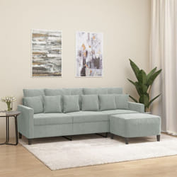 Vidaxl - Divano a 3 Posti con Poggiapiedi Grigio Chiaro 180cm in Velluto
