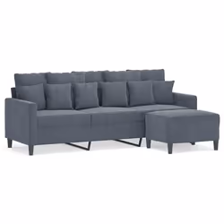 vidaXL Divano a 3 Posti con Poggiapiedi Grigio Scuro 180 cm in Velluto - Vista aggiuntiva 2