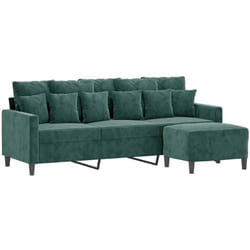 Divano a 3 Posti con Poggiapiedi Verde scuro 180 cm in Velluto Vidaxl