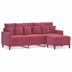 vidaXL Divano a 3 Posti con Poggiapiedi Rosso Vino 180 cm in Velluto - Vista aggiuntiva 2