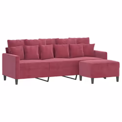 vidaXL Divano a 3 Posti con Poggiapiedi Rosso Vino 180 cm in Velluto - Vista aggiuntiva 3