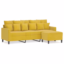 Divano a 3 Posti con Poggiapiedi Giallo 180cm in Vellutocod mxl 95027 - Vista aggiuntiva 2