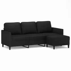 vidaXL Divano a 3 Posti con Poggiapiedi Nero 180 cm in Similpelle - Vista aggiuntiva 2