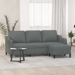 vidaXL Divano a 3 Posti con Poggiapiedi Grigio Scuro 180cm in Tessuto