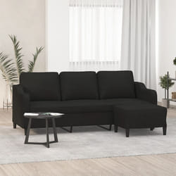 vidaXL Divano a 3 Posti con Poggiapiedi Nero 180 cm in Tessuto