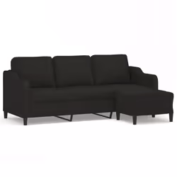 vidaXL Divano a 3 Posti con Poggiapiedi Nero 180 cm in Tessuto - Vista aggiuntiva 2