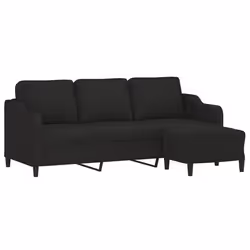 vidaXL Divano a 3 Posti con Poggiapiedi Nero 180 cm in Tessuto - Vista aggiuntiva 3