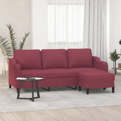 vidaXL Divano a 3 Posti con Poggiapiedi Rosso Vino 180 cm in Tessuto