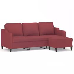 vidaXL Divano a 3 Posti con Poggiapiedi Rosso Vino 180 cm in Tessuto - Vista aggiuntiva 2