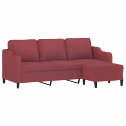vidaXL Divano a 3 Posti con Poggiapiedi Rosso Vino 180 cm in Tessuto - Vista aggiuntiva 3