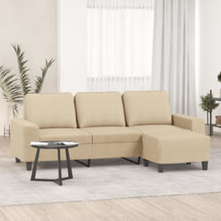 vidaXL Divano a 3 Posti con Poggiapiedi Crema 180 cm in Tessuto