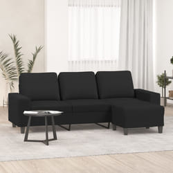 vidaXL Divano a 3 Posti con Poggiapiedi Nero 180 cm in Tessuto