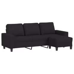 vidaXL Divano a 3 Posti con Poggiapiedi Nero 180 cm in Tessuto - Vista aggiuntiva 2