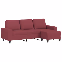 vidaXL Divano a 3 Posti con Poggiapiedi Rosso Vino 180 cm in Tessuto - Vista aggiuntiva 2