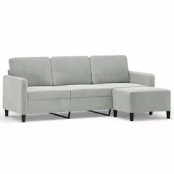vidaXL Divano a 3 Posti con Poggiapiedi Grigio Chiaro 180cm in Velluto - Vista aggiuntiva 2