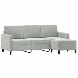 vidaXL Divano a 3 Posti con Poggiapiedi Grigio Chiaro 180cm in Velluto - Vista aggiuntiva 3