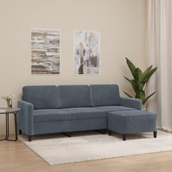 vidaXL Divano a 3 Posti con Poggiapiedi Grigio Scuro 180 cm in Velluto