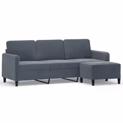 vidaXL Divano a 3 Posti con Poggiapiedi Grigio Scuro 180 cm in Velluto - Vista aggiuntiva 2
