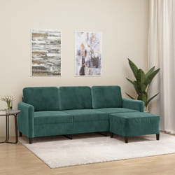 vidaXL Divano a 3 Posti con Poggiapiedi Verde scuro 180 cm in Velluto