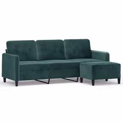 vidaXL Divano a 3 Posti con Poggiapiedi Verde scuro 180 cm in Velluto - Vista aggiuntiva 2