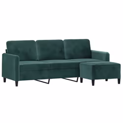 vidaXL Divano a 3 Posti con Poggiapiedi Verde scuro 180 cm in Velluto - Vista aggiuntiva 3