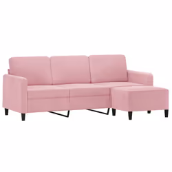 vidaXL Divano a 3 Posti con Poggiapiedi rosa 180 cm in Velluto - Vista aggiuntiva 3