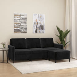 Vidaxl - Divano a 3 Posti con Poggiapiedi Nero 180 cm in Velluto