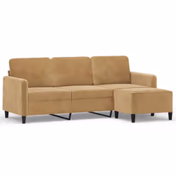 vidaXL Divano a 3 Posti con Poggiapiedi Marrone 180 cm in Velluto - Vista aggiuntiva 2