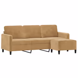 vidaXL Divano a 3 Posti con Poggiapiedi Marrone 180 cm in Velluto - Vista aggiuntiva 3