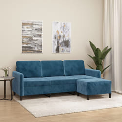 Vidaxl - Divano a 3 Posti con Poggiapiedi Blu 180 cm in Velluto