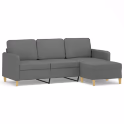 Divano a 3 Posti con Poggiapiedi Grigio Scuro 180cm in Tessutocod mxl 96786 - Vista aggiuntiva 2