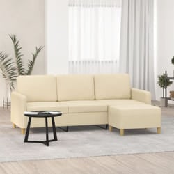Divano a 3 Posti con Poggiapiedi Crema 180 cm in Tessuto vidaXL232615
