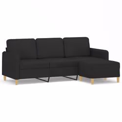 Divano a 3 Posti con Poggiapiedi Nero 180 cm in Tessutocod mxl 120716 - Vista aggiuntiva 2