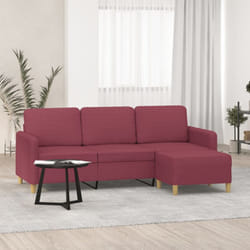 Divano a 3 Posti con Poggiapiedi Rosso Vino 180 cm in Tessuto Vidaxl 251673