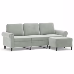 Divano a 3 Posti con Poggiapiedi Grigio Chiaro 180cm in Vellutocod mxl 96793 - Vista aggiuntiva 2