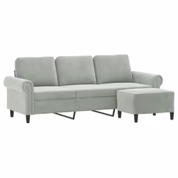 Divano a 3 Posti con Poggiapiedi Grigio Chiaro 180cm in Vellutocod mxl 96793 - Vista aggiuntiva 3