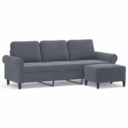 vidaXL Divano a 3 Posti con Poggiapiedi Grigio Scuro 180 cm in Velluto - Vista aggiuntiva 2