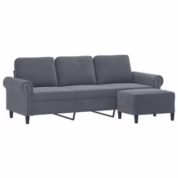 vidaXL Divano a 3 Posti con Poggiapiedi Grigio Scuro 180 cm in Velluto - Vista aggiuntiva 3