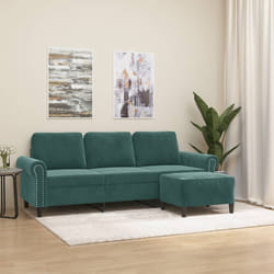 vidaXL Divano a 3 Posti con Poggiapiedi Verde scuro 180 cm in Velluto