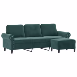 vidaXL Divano a 3 Posti con Poggiapiedi Verde scuro 180 cm in Velluto - Vista aggiuntiva 3