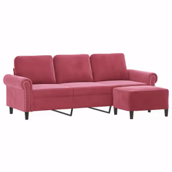 vidaXL Divano a 3 Posti con Poggiapiedi Rosso Vino 180 cm in Velluto - Vista aggiuntiva 3