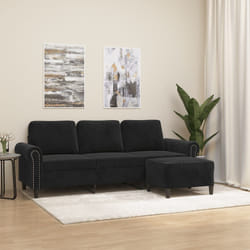 Divano a 3 Posti con Poggiapiedi Nero 180 cm in Vellutocod mxl 96794